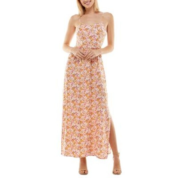 As U Wish Juniors' Molded-Cup Maxi Dress, Pink Floral, Size M - Picture 1 of 3